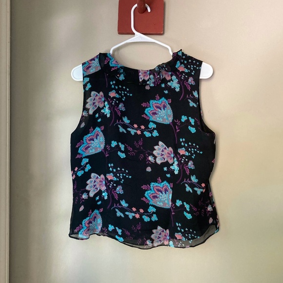 Anne Carson Beautiful Black & Blue Floral 100% Silk Tank Top M - Picture 5 of 7